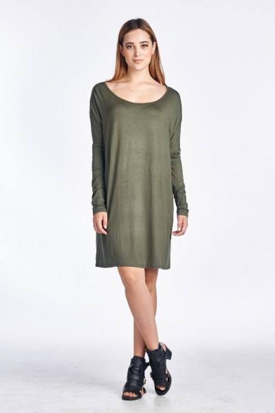 We have this tunic dress available in several color options.  Pair it with your favorite leggings and boots or add your favorite heals and a scarf for an easy go to outfit!